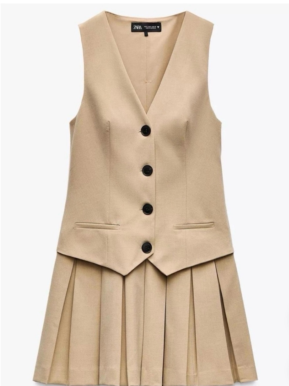 Zara Terez Beige Sleeveless Pleated Vest Mini Dress